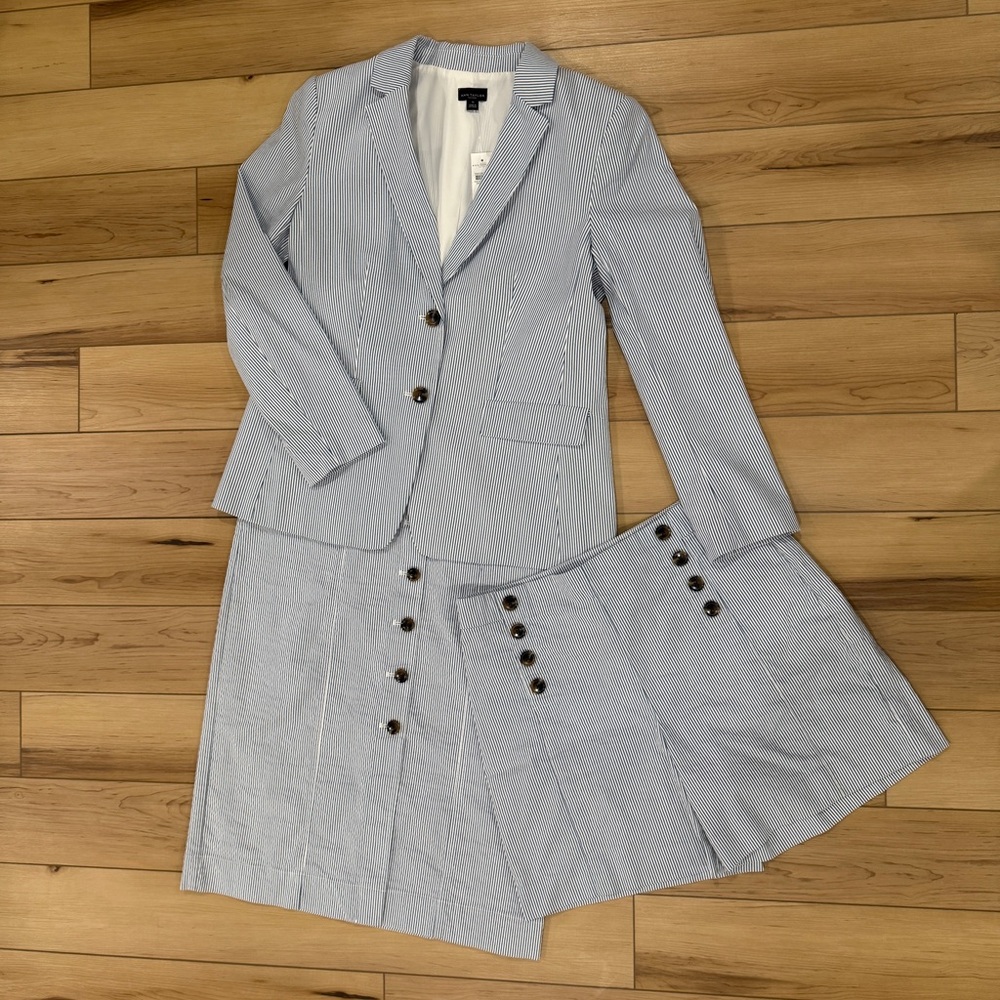 Seersucker Suit with Pencil Skirt & Tailored Shorts